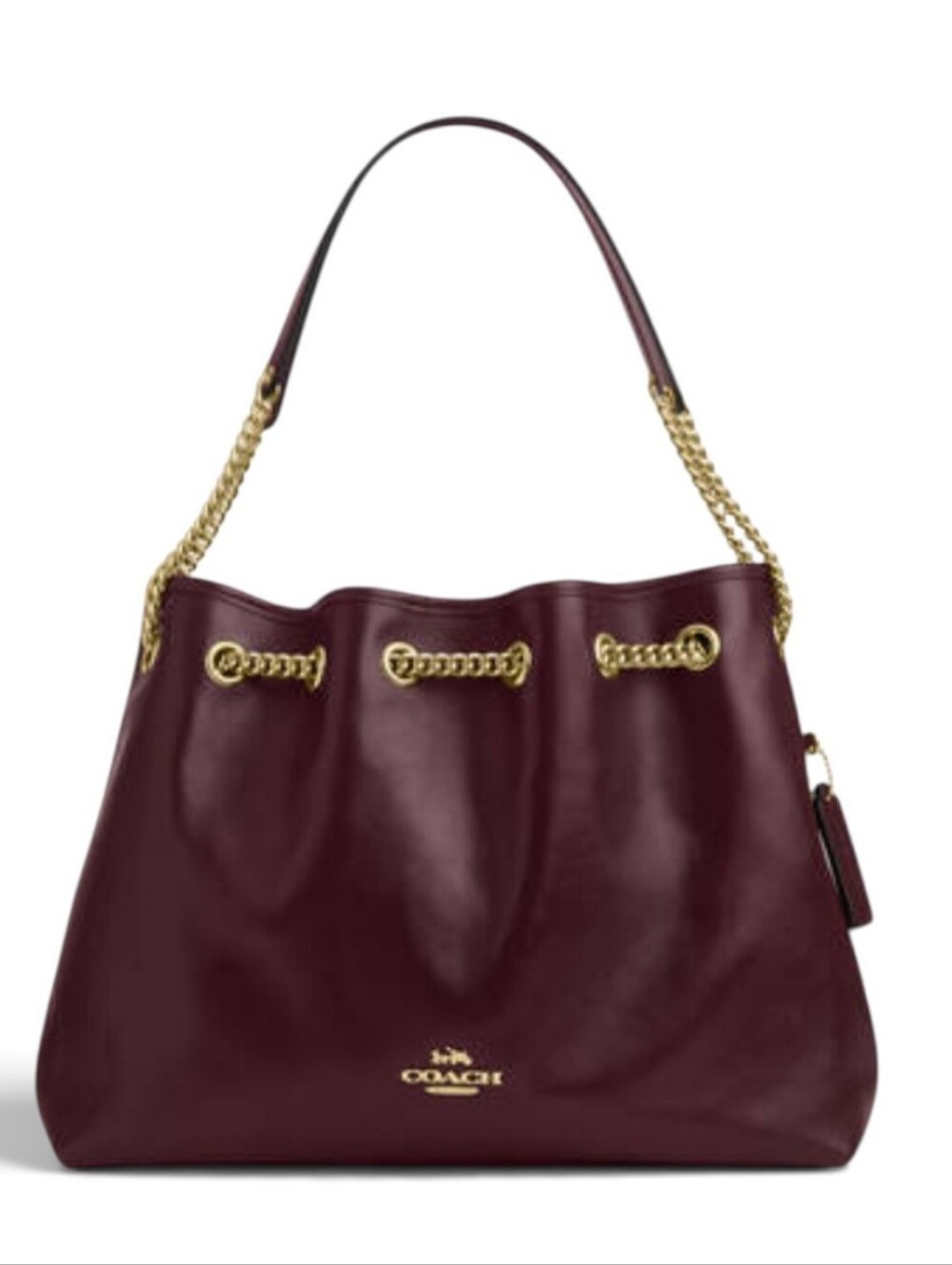 Coach Evelyn Leather Shoulder Bag in Burgundy with Gold Chain Trim